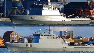 P12 Lithuanian navy ship leaving Klaipeda port
