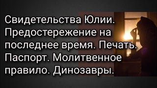 Свид-во Юлии. Предостережения на последние времена. Печать. Паспорт. Молитвенное правило. Динозавры.