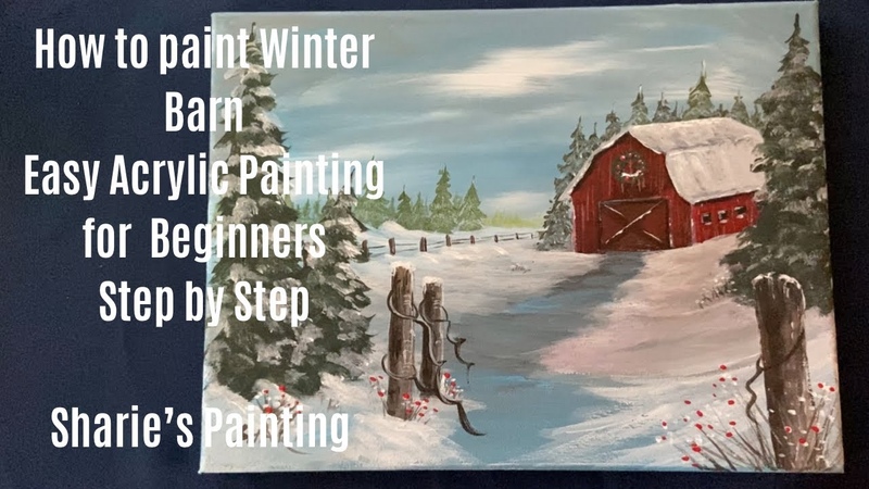 How to Paint Winter Barn, easy step by step acrylic painting, for beginners Sharie s