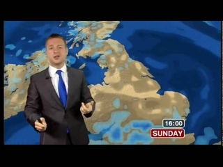 Tomasz Schafernaker says Eyjafjallajökull twice in his 5-day weather forecast (BBC News, )
