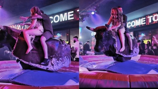 Pretty couple enjoying riding mechanical bull riding 🐃 🐂 #Benidorm entertainment October 22th,2024 😍